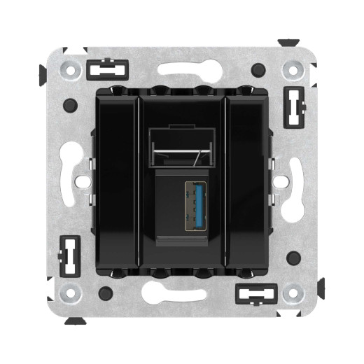 USB 3.0 розетка одинарная в стену, тип А-А, Avanti, черный квадрат