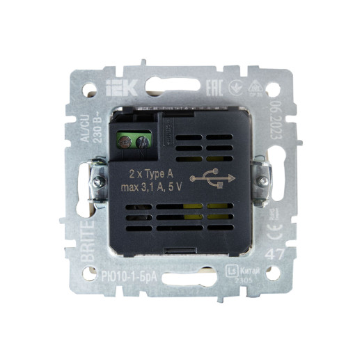 BRITE Роз. USB A+A 3,1А РЮ10-1-БрА алюм. IEK