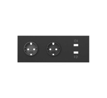Simon 100 Черный матовый Кит 3 поста, фронт. Накладка на 2 розетки Schuko + 1 з/у 2xUSB цвета