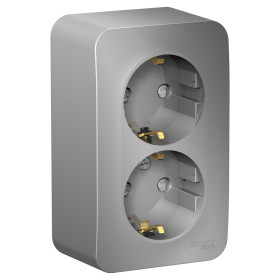 Systeme Electric Blanca наруж Алюминий Розетка 2-ая с/з со шторками 16А, 250В, изолир. пластина
