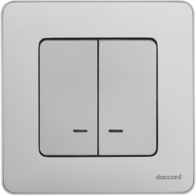 Legrand/Daccord INSPIRIA Алюминий Выключатель двухклавишный с подсветкой/индикацией 10 AX - 250 В.