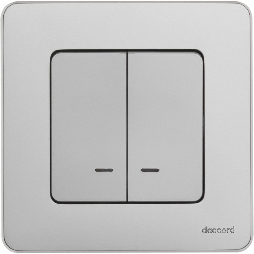 Выключатель двухклавишный с подсветкой/индикацией - Legrand/Daccord Inspiria - 10АХ 250В безвинтовые зажимы - алюминий