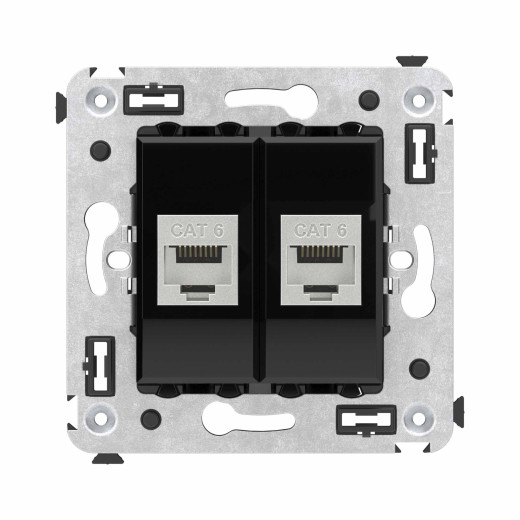 Компьютерная розетка RJ-45 без шторки в стену, кат.6 двойная экранированная, Avanti, черный квадрат