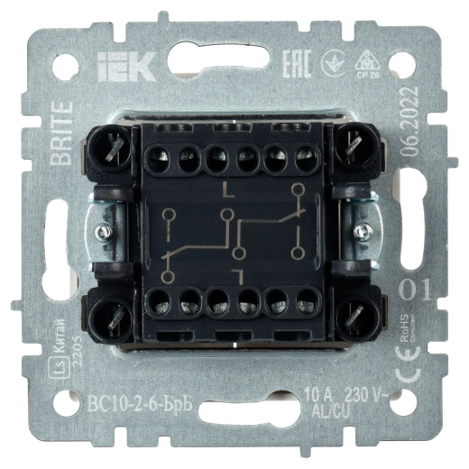 BRITE Выключ. 2-кл. прох. 10А ВС10-2-6-БрБ бел. IEK
