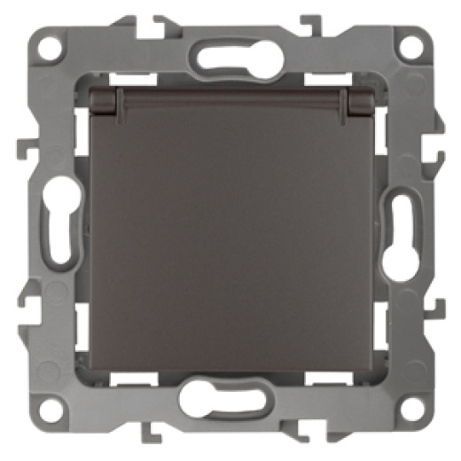 Розетка ЭРА Серия 12 12-2103-13 2P+E Schuko со шторками с крышкой 16A-250В IP20 бронза