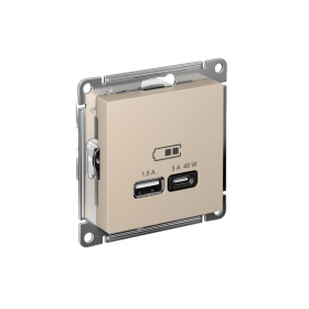 Systeme Electric AtlasDesign Песочный Розетка USB A + тип-C 45Вт высокоскор.заряд. QC,PD, механизм