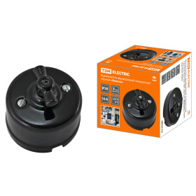 TDM Выключатель фарфоровый поворотный с ручкой (бантик) 10А черный «Болонь»