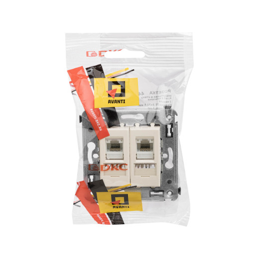 Компьютерная розетка RJ-45 в стену, кат.6 двойная, Avanti, ванильная дымка