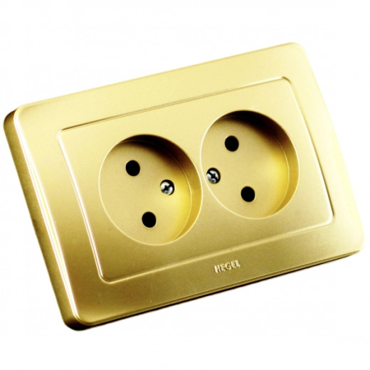 РС16-342-07 Розетка скрытой установки, двухместная, со шторками, цвет золото