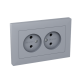 Механизм розетки двойной, 16А, без заземления, без шторок, с рамкой, алюминий Эпика EKF