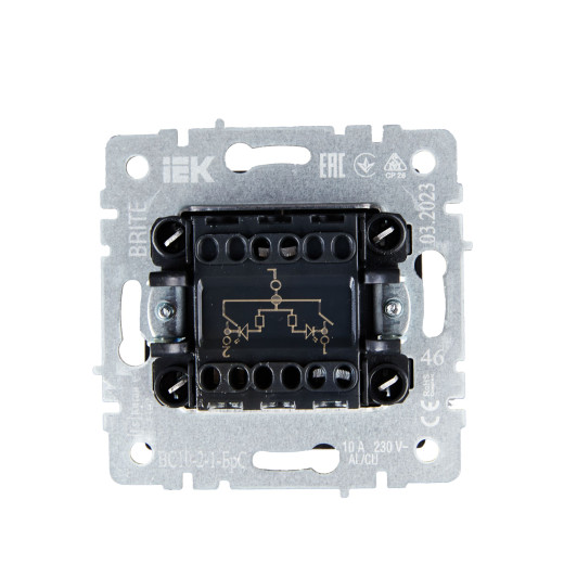 BRITE Выключ. 2-кл. с инд. 10А ВС10-2-1-БрС сталь IEK