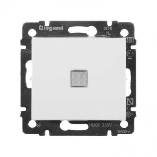 Выключатель одноклавишный с подсветкой - Legrand Valena - 10А 250В схема 1L безвинтовые зажимы - белый