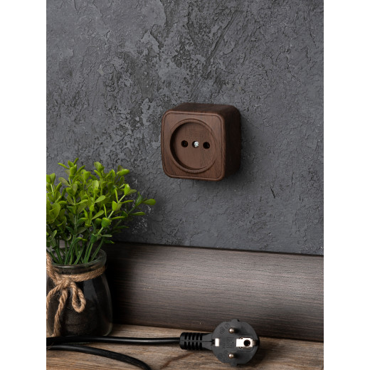 Розетка 1-местная ОП Минск 10А без заземления тёмное дерево EKF