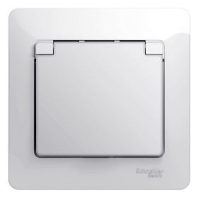 Systeme Electric Glossa Бел Розетка с/з со шторками с крышкой, IP20 (в сборе с рамкой)