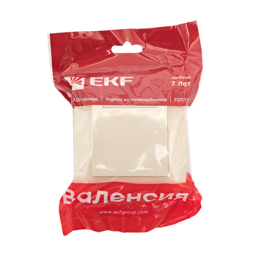 Валенсия розетка 1-местная с/з 16А кремовая с крышкой и защ. штор. EKF