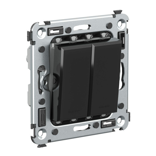 Переключатель двухклавишный в стену, Avanti, черный квадрат