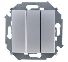 Simon 15 Алюминий Выключатель 3-клавишный, 10А, 250В, винт.зажим