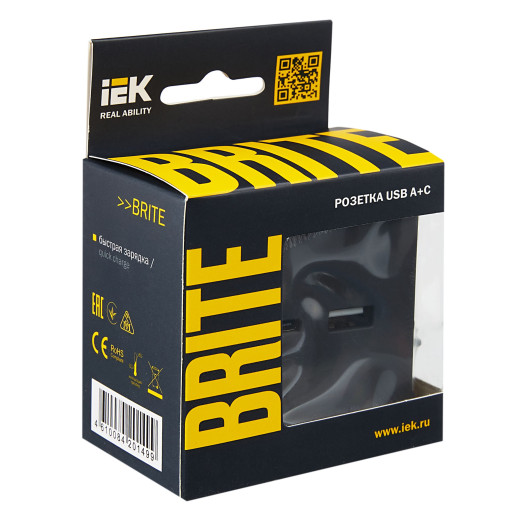 BRITE Роз. USB A+C 18Вт РЮ11-1-БрГ граф. IEK