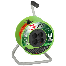 ЭРА Удлинитель силовой RP-4-2x1.0-40m на пластиковой катушке без заземления 4 розетки 40м ПВС 2х1мм2