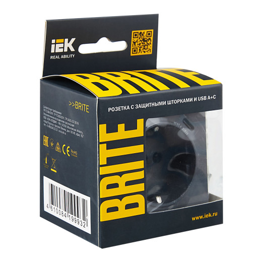 BRITE Роз. с з/к/ш 16А с USB A+C 18Вт РЮш11-1-БрМ мар. IEK