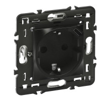 Legrand Mosaic Матовая черная Розетка 2К+3 с USB-C, программа, немецкий стандарт, с суппортом.
