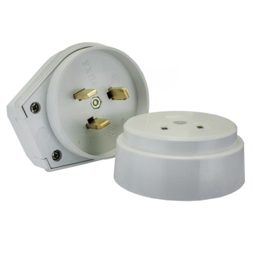 Разъем РШ-ВШ 32А 250В 2P+PE (ОУ) пластиковый бел. EKF PROxima