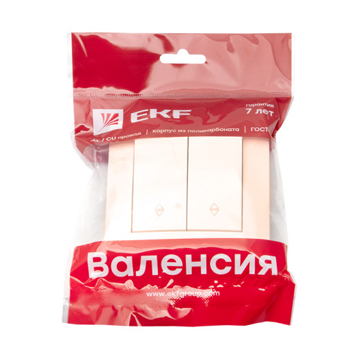 Валенсия выключатель 2-кл. 10А кремовый проходной EKF PROxima