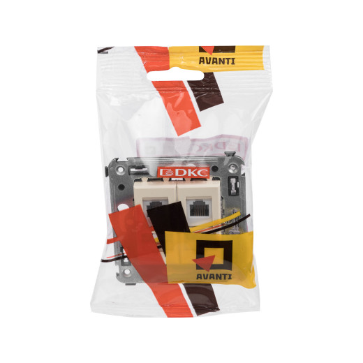 Телефонная розетка RJ-12 в стену двойная, Avanti, ванильная дымка