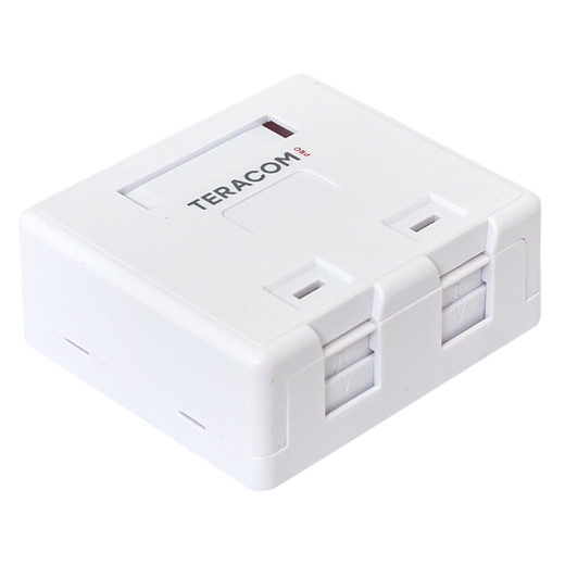 Корпус настенной розетки TERACOM PRO на 2 модуля Keystone со шторками и маркерами белый
