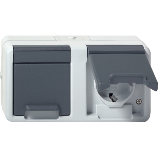 Двойная розетка с з/к IP44. горизонтальный блок