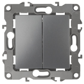 ЭРА 12-1004-12 Выключатель двойной, 10АХ-250В, IP20, без м.лапок, Эра12, графит (10/100/2500)