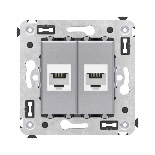 Телефонная розетка RJ-12 без шторки в стену двойная, Avanti, закаленная сталь