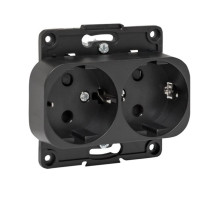 EKF PROxima Стокгольм Черный Розетка 2-ая с/з, со шторками, 16А.