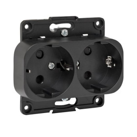 EKF PROxima Стокгольм Черный Розетка 2-ая с/з, со шторками, 16А.