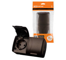 TDM Розетка двойная 2П+3 открытой установки IP54 16А с крышкой шоколад 