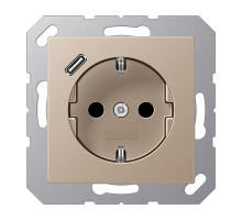 JUNG Розетка SCHUKO® с USB-зарядным устройством, тип С термопласт шампань