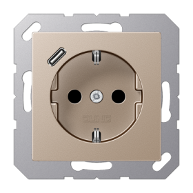 JUNG Розетка SCHUKO® с USB-зарядным устройством, тип С термопласт шампань