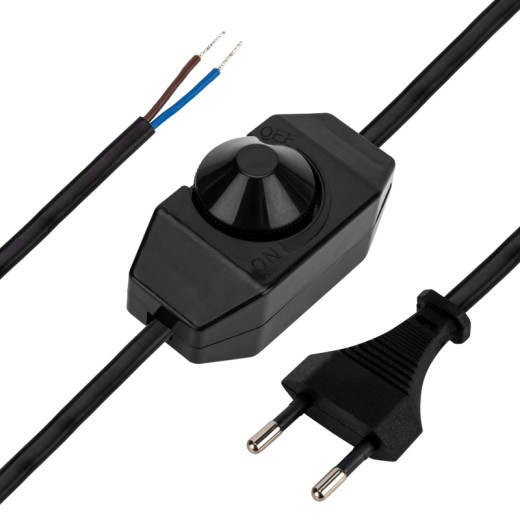 Шнур сетевой с диммером, 2x0,75 мм² 2м черный REXANT