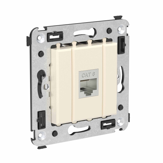Компьютерная розетка RJ-45 без шторки в стену, кат.6 одинарная экранированная, Avanti, ванильная дымка