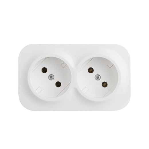 Розеточный блок двойной без заземления - Legrand Quteo - с предварительным подключением без шторок IP20 16А 250В винтовые зажимы накладной монтаж - белый