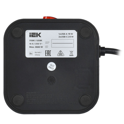 DOMINIC Удлинитель У08K 1,5м 3х1мм2 USB A+C 20Вт чер IEK