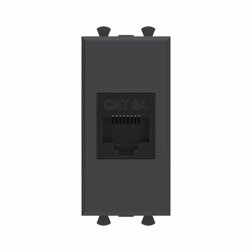 Компьютерная розетка RJ-45 без шторки модульная, кат.6А, Avanti, черный матовый, 1 модуль