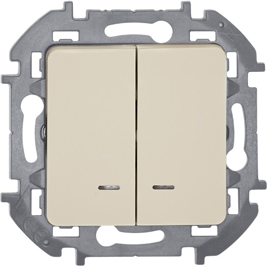 Выключатель двухклавишный с подсветкой/индикацией - Legrand/Daccord Inspiria - 10АХ 250В безвинтовые зажимы - слоновая кость