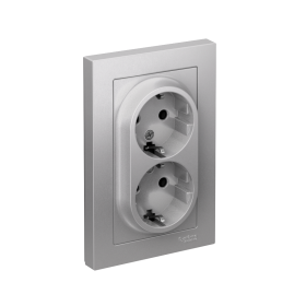 Systeme Electric AtlasDesign Алюминий Розетка с/з двойная, 16А, в сборе