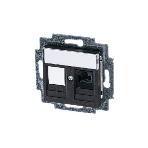 Розетка информационная ABB Levit RJ45 категория 5e и заглушка антрацит
