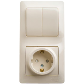 Systeme Electric Glossa Беж Блок: розетка с/з со шторками и 2-кл. выключатель