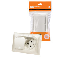 TDM Розетка двойная 2П+З 16А 250В IP44 с защ. шт. с крышкой перламутр 