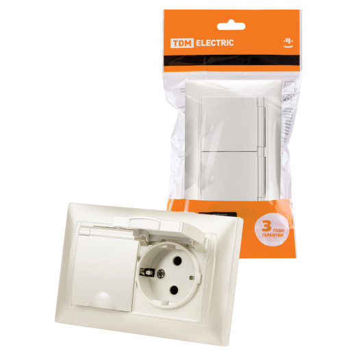 Розетка двойная 2П+З 16А 250В IP44 с защ. шт. с крышкой перламутр 