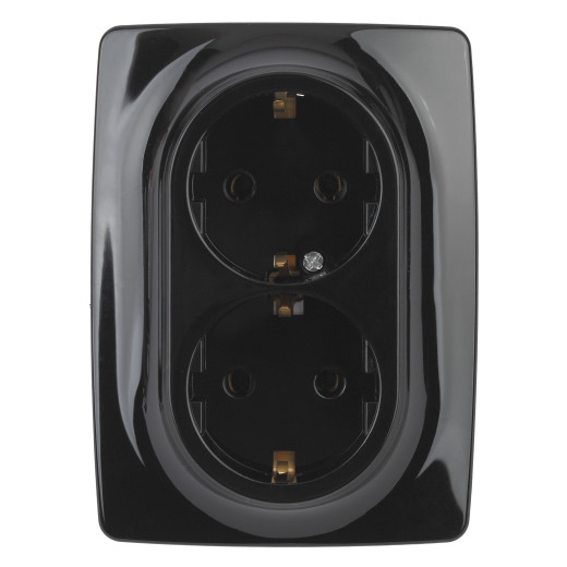 Розетка ЭРА Серия 12 12-2106-06 двойная с заземлением 2X2P+E Schuko 16A-250В IP20 чёрный
