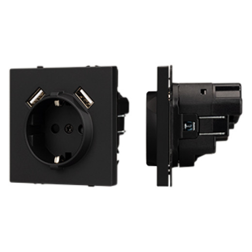 Механизм розетки с USB зарядкой SCT-NOBE-MUAA-SFPL-BK (230V, 16A) (Arlight, Черный оникс)